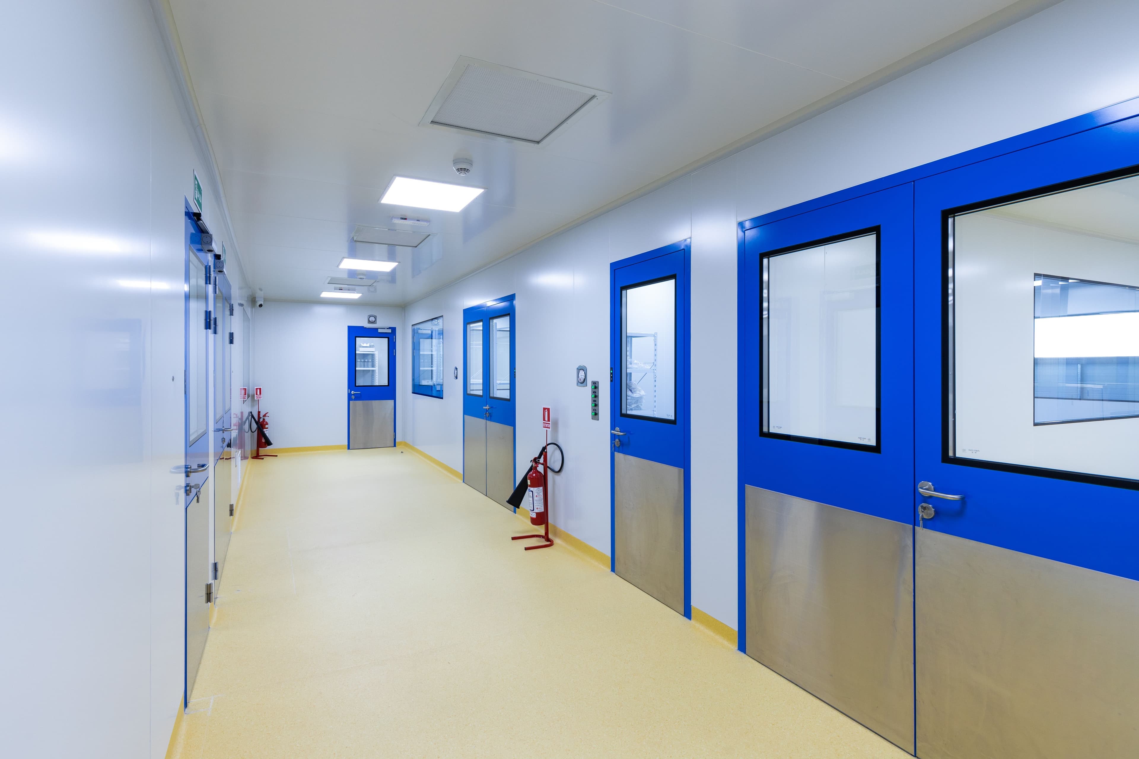 Clean room corridor with controlled environment and proper ventilation